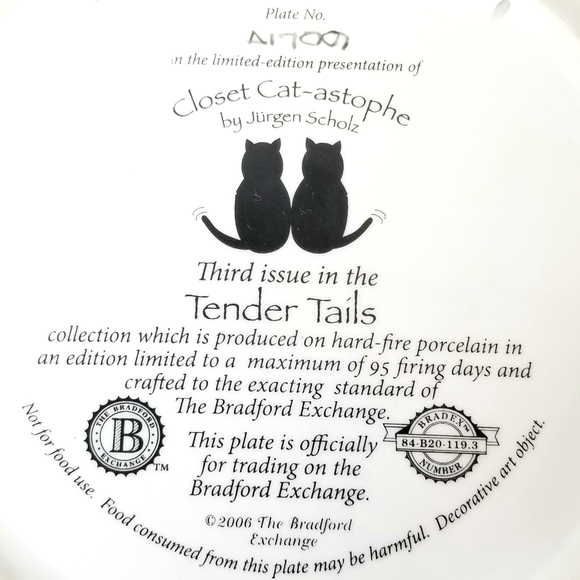 2006 Tender Tails by Jürgen Scholz Cat Collectible Plates , Bradford Exchange - Picture 3 of 3
